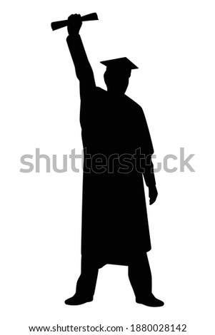 Graduated man silhouette vector on white, education