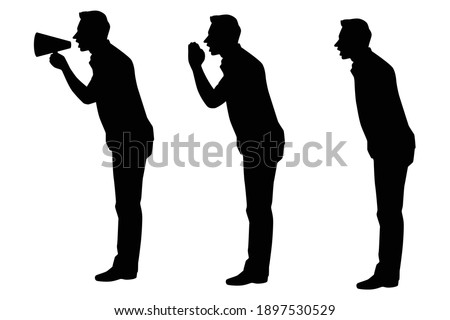 Set of shouting man silhouette vector on white background