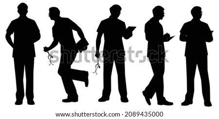 Set of doctor silhouette vector on white background
