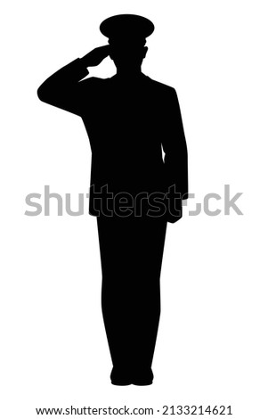 Saluting soldier silhouette vector isolated on white background, military man in parade.