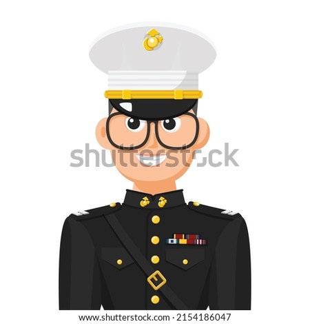 US marine officer in simple flat vector. personal profile icon or symbol. military people concept vector illustration.