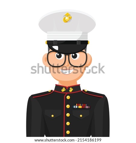 US marine private in simple flat vector. personal profile icon or symbol. military people concept vector illustration.