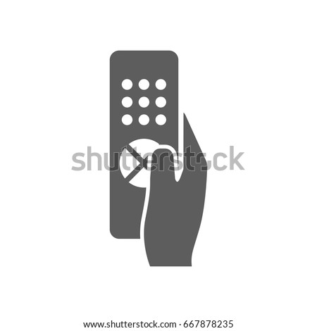 Hand on remote control icon in trendy flat style isolated on white background. Symbol for your web site design, logo, app, UI. Vector illustration, EPS