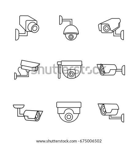 Set of security surveillance camera  line icon. Line icons with flat design elements on white background. Symbol for your web site design, logo, app, UI. Vector illustration, EPS