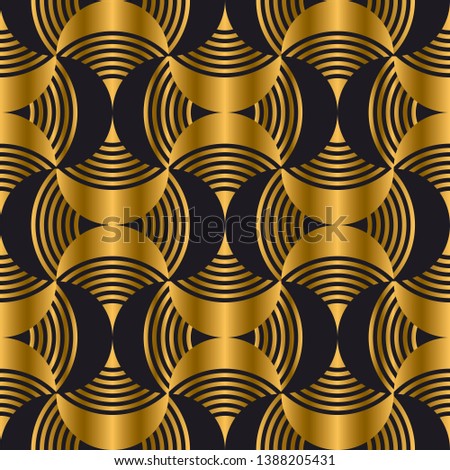 Art Deco style modern seamless pattern. Gold and black luxury elegant sea waves abstract repitable motif. Tile rapport for wrap, paper, packing, surface design, fabric, print, web.