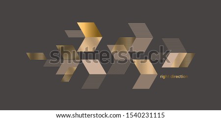 Dynamic luxury gold and beige abstract composition. Decorative arrow element for card, header, invitation, poster, social media, post publication.
