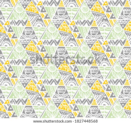 Pastel light colors tribal vibes hand drawn seamless pattern for background, fabric, textile, wrap, surface, web and print design. Textile vector tile rapport with tulip flower.