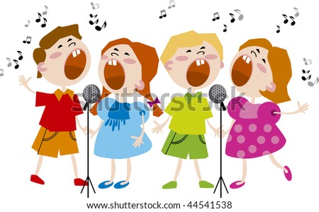 Singing Children Flat Vector Illustration. Classmates Sing Together ...