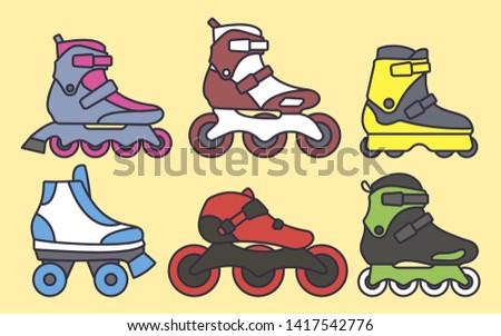 Set of Inline Roller Skates colored icons. Vector illustration