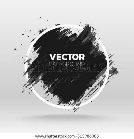 Black grunge abstract background template. Brush paint ink stroke design over circle frame. Good for headline, logo, poster, message, sale banner.