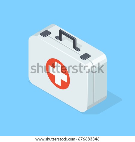 First aid kit on blue background. Isometric vector illustration