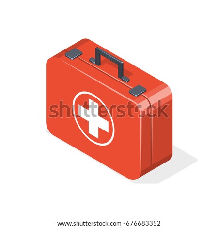 First aid kit isolated on white background. Isometric vector illustration