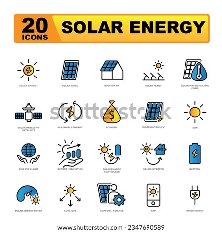 Solar energy color icon collection. Perfect for a website or infographics.