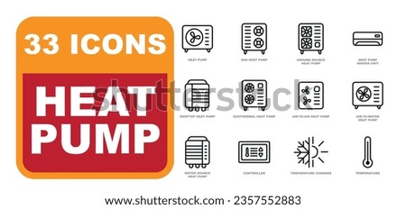 Heat pump icon collection. Home heating and cooling systems.