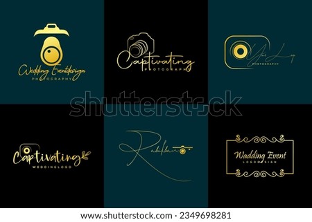 Set of camera photography logo design, luxury floral logos, signature concept vector template  