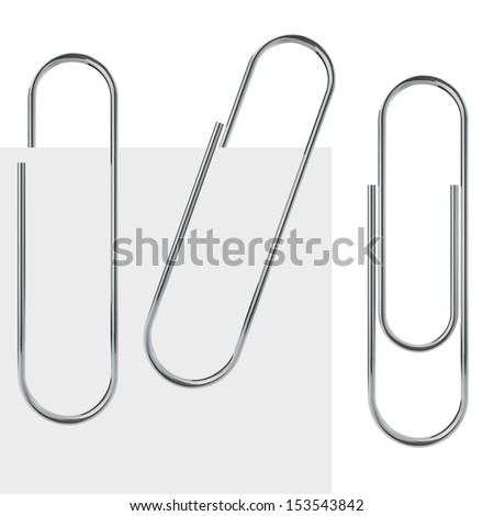 Metal paperclip vector template isolated on white background with samples.