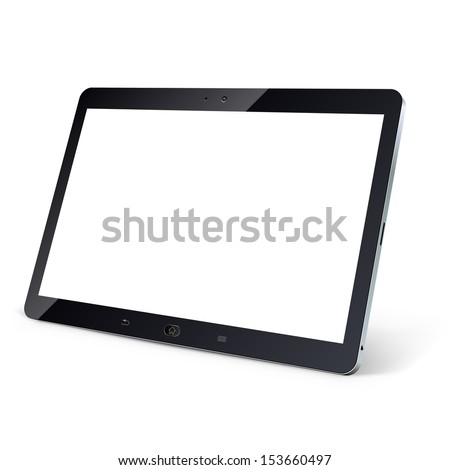 Tablet computer with blank white screen isolated on white background vector illustration.