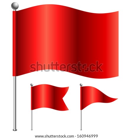 Red flags vector illustration with 3 shape variants.