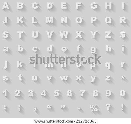 White diagonal long shadow styled alphabet vector template.