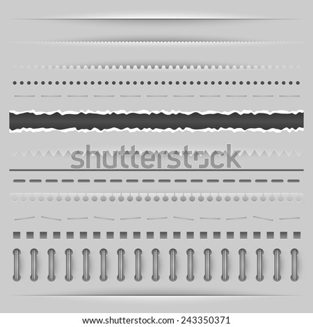 Paper cut, torn and perforation dividers vector template.