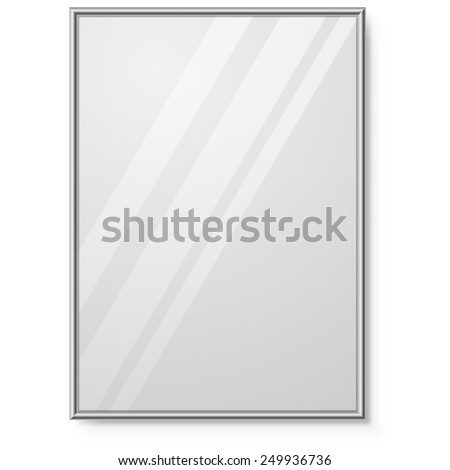 Mirror with chrome frame on the wall vector template.