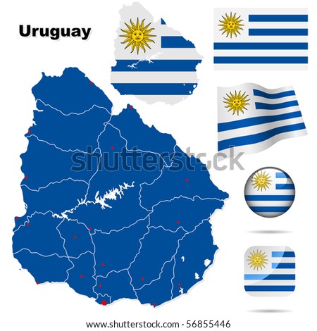 Uruguay Vector Set. Detailed Country Shape With Region Borders, Flags ...