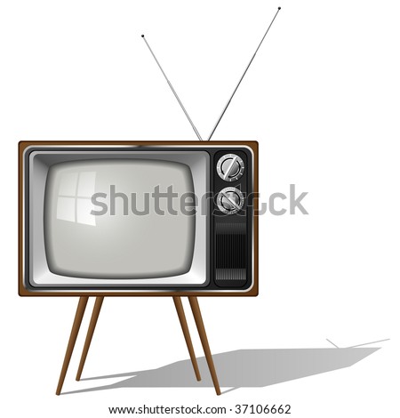 Vector illustration of old-fashioned four legged TV set isolated on white background.