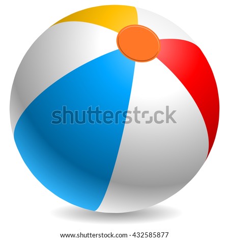 Colorful beach ball vector illustration. White, red, yellow and blue beach ball isolated on white background.