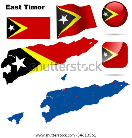 East Timor vector set. Detailed country shape, flags and icons isolated on white background.