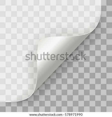 White page corner curl vector template. Paper document rolled up advertising design element.