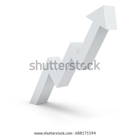 Abstract white zig-zag up arrow business vector background with copy space.