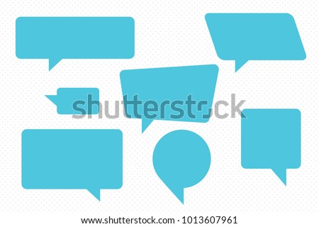 Speech Bubbles Set of Inverted Rectangle Distorted Circle and Square Blank Trendy Shapes - Blue Elements on White Dots Wallpaper Background - Vector Flat Graphic Design