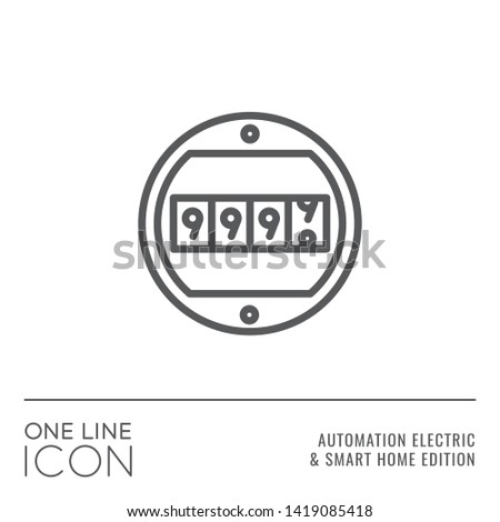 One Line Icon Series - Electric Meter or Counter Sign as Energy or Power Consumption Accounting Outline Stroke Style Symbol in House Automation Electric and Smart Home Edition - Vector Graphic Design