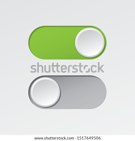 On and Off Blank Toggle Switch Buttons Modern Devices User Interface Mockup or Template - Green and Grey on White Background - Vector Gradient Graphic  Design