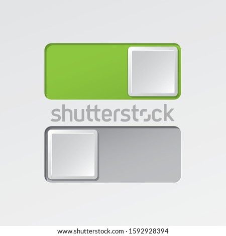 On and Off Square Blank Toggle Switch Buttons Modern Devices User Interface Mockup or Template - Green and Grey on White Background - Vector Gradient Graphic  Design