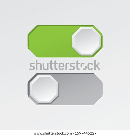 On and Off Blank Octagonal Toggle Switch Buttons Modern Devices User Interface Mockup or Template - Green and Grey on White Background - Vector Gradient Graphic  Design