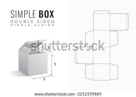 Double Sided Packaging Box Die Cut Cube Template with 3D Preview - Editable Blueprint Layout with Cutting and Scoring Lines on Background - Vector Draw Graphic Design