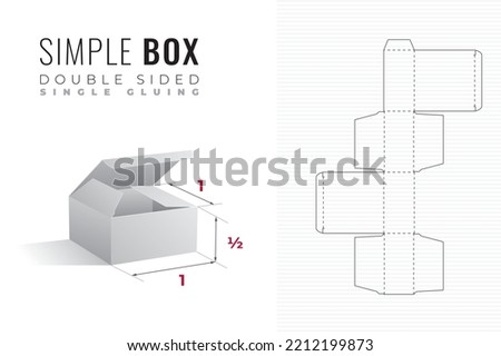 Double Sided Packaging Box Die Cut Half Height Template with 3D Preview -  Editable Blueprint Layout with Cutting and Scoring Lines on Background - Vector Draw Graphic Design
