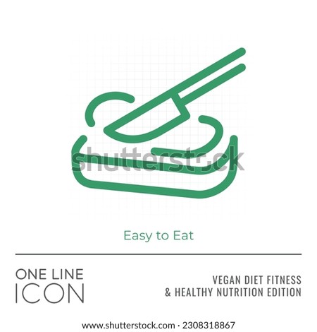 Vegan Diet Fitness and Healthy Nutrition Edition of One Line Icon Series - Knife Spreading Butter on Bread Sign as Easy to Eat Flat Outline Stroke Style Symbol - Vector Pictogram Graphic Design