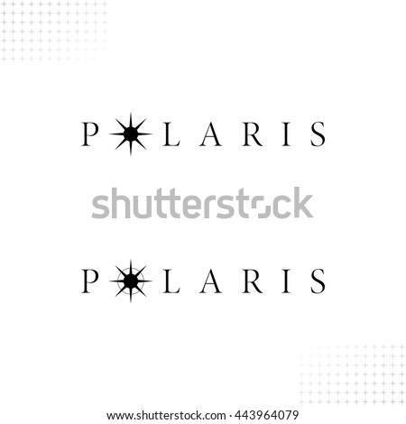 Polaris Logo with Authentic Star Symbols - Black Letters and Objects on White Background with Star Symbol Decor Elements - Flat Contrast Graphic Illustration
