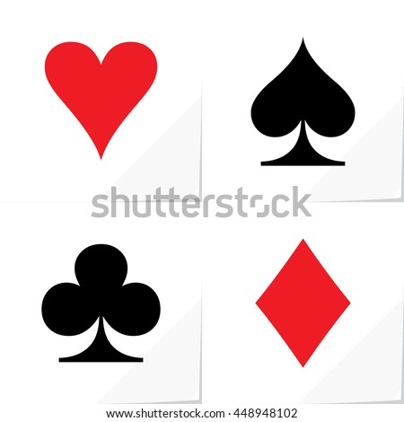 Four Card Suits Hearts Spade Clubs Diamonds - Black and Red Game Symbols on White Natural Paper Effect Background - Graphic Silhouette Style 商業照片 © 