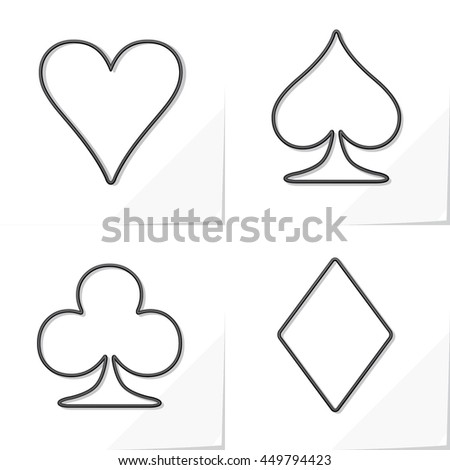 Four Card Suits Hearts Spade Clubs Diamonds - Black Relief Outline Game ...