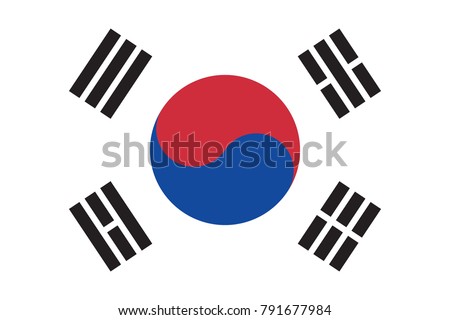 South Korea Flag Made with Official Korean National Colors and Correct Proportions - Black Blue and Red Elements on White Background - Vector Flat Graphic Design