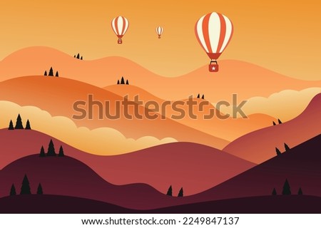 Mountain illustration with hot air balloon