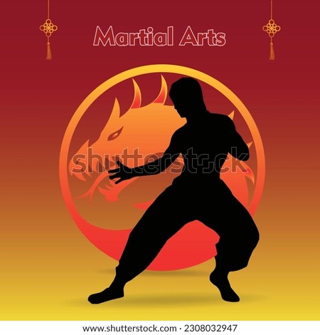 kungfu martial arts illustration with chinese dragon