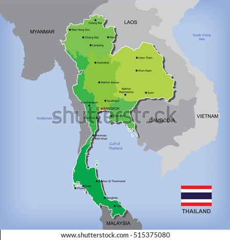 Map and flag of Thailand