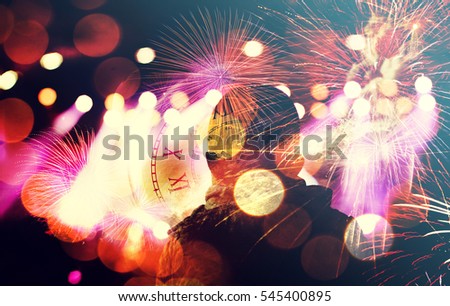 New Year Fireworks, Happy New Year Card Stock Photo 545400895