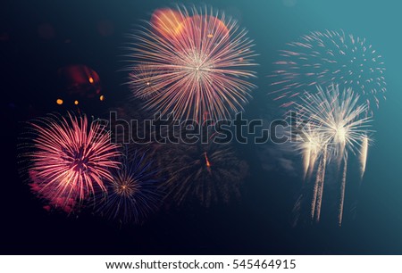 New Year Fireworks, Happy New Year Card Stock Photo 545464915