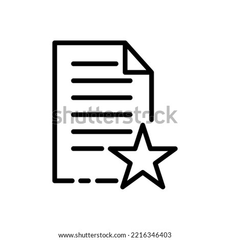 Document with star line icon. Important, button, favorites, mark as important, select, feedback, selected. File management concept. Vector black line icon on a white background