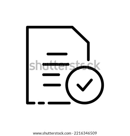 File with checkmark line icon . Tick, cross, successful, success, done, checked, approved, verified. Data set concept. Vector black line icon on a white background